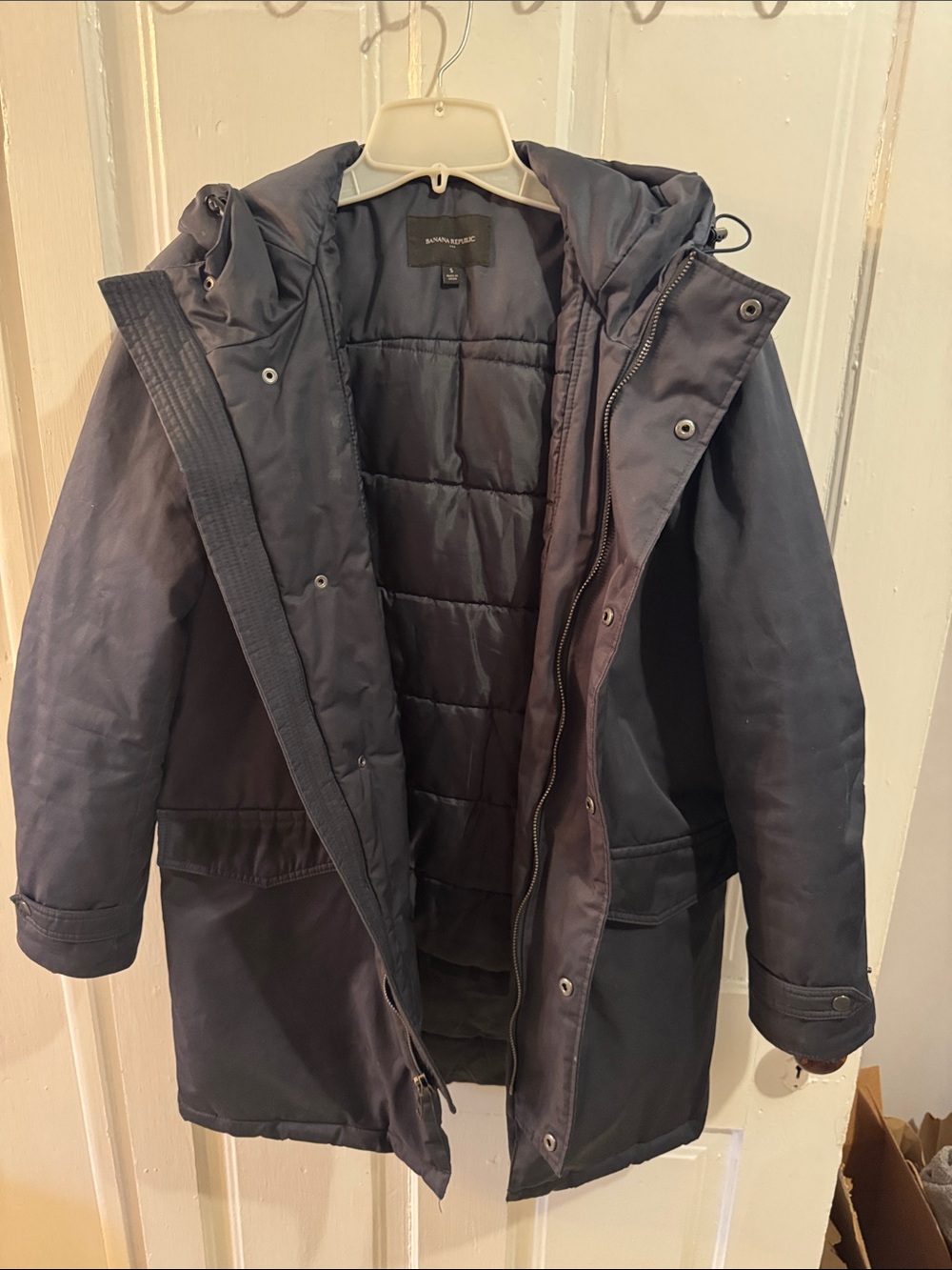 Banana Republic Men's Navy Hooded Stadium Jacket